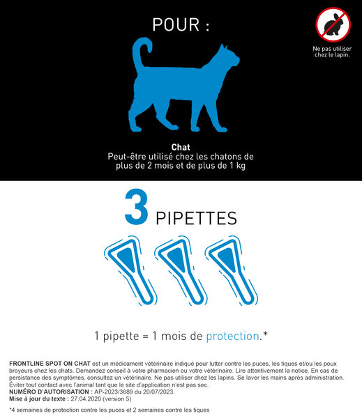 Frontline Spot On Chat - Anti-puces Anti-tiques pour chat - 3 pipettes – Image 3