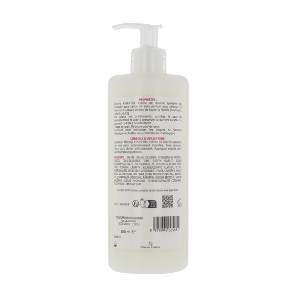 DEXERYL ESSENTIEL crème de douche apaisante 500ml, peaux sèches, sans savon, sans parfum, dès la naissance. – Image 2