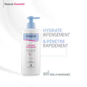 DEXERYL ESSENTIEL lait riche nourrissant 500ml, apaisant, hydratant et protecteur des peaux sèches, sans parfum. Dès la naissance. - Image 2
