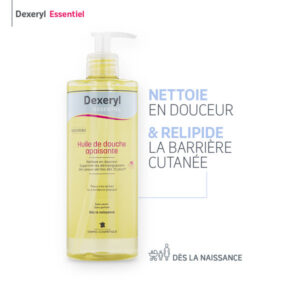 DEXERYL ESSENTIEL huile de douche apaisante 500ml, peaux très sèches ou à tendance atopique, sans savon, sans parfum. Dès la naissance. - Image 2