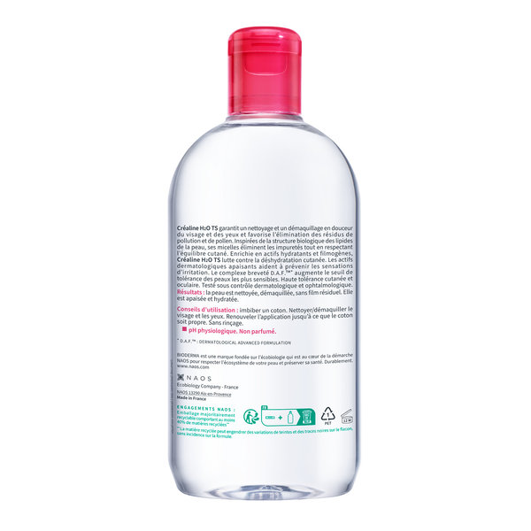 BIODERMA Créaline H2O TS eau micellaire démaquillante peau très sèche 500ml – Image 2