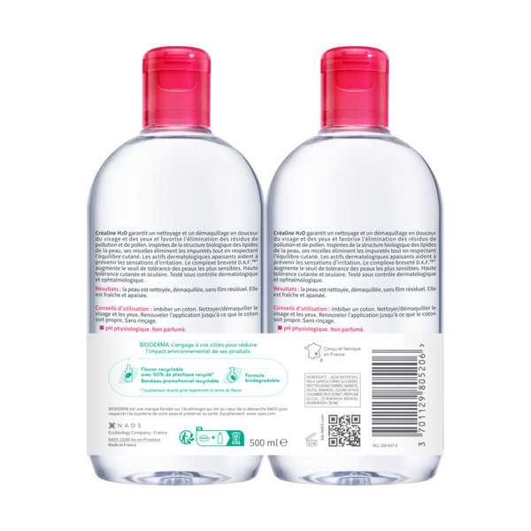 BIODERMA Créaline H2O Eau micellaire visage nettoyante démaquillante 2x500ml – Image 2