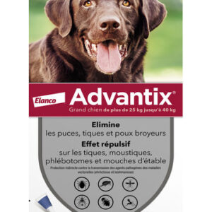 Advantix Chien – Anti-Puces et Anti-Tiques Pour Grand Chien de 25 à 40KG – 4 Pipettes