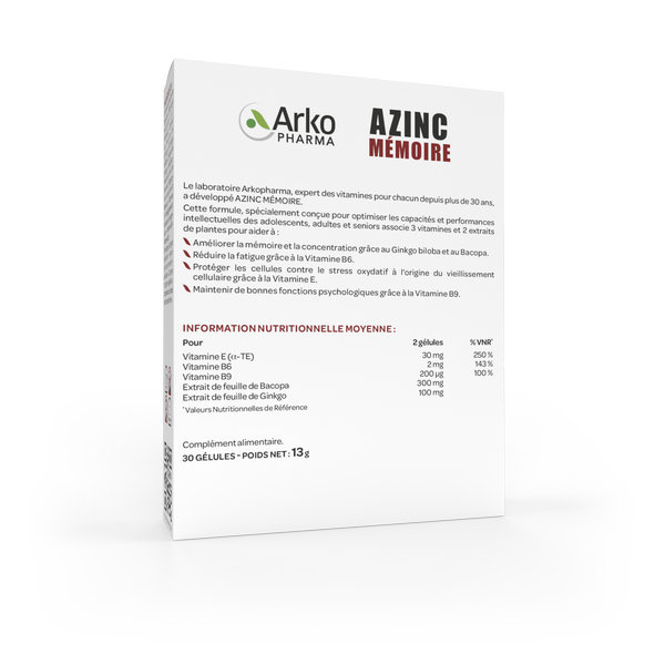 Arkopharma Azinc Mémoire 30 gélules – Image 5