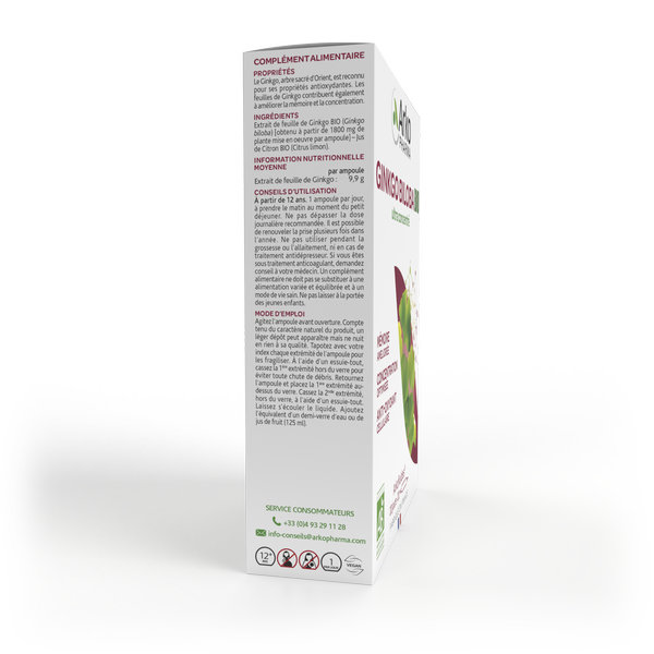 Arkopharma Arkofluides Ginkgo Biloba Mémoire Concentration 20 ampoules – Image 3