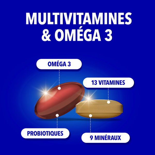Bion3 Multi & Oméga 3, un comprimé à base de vitamines C, D & B12 et une capsule avec EPA & DHA pour soutenir cœur(1), cerveau(2) & vision(3) et probiotiques pour soutenir la flore intestinale(4). – Image 4