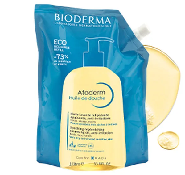 BIODERMA Atoderm Huile de douche peau sujette eczéma atopique Eco Recharge 1L