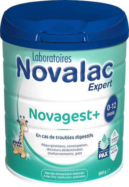 Lait infantile Novalac Novagest+ pour les bébés de 0 à 12 mois.