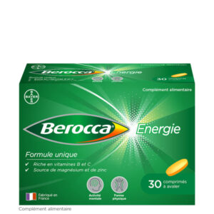 Berocca® Energie - Complément alimentaire - Multivitamines et Minéraux - Vitamine C, B3, B5, B1, B12, Calcium, Magnésium et Zinc  - Aide à réduire la fatigue grâce à la vitamine C - 30 comprimés pelliculés / à avaler