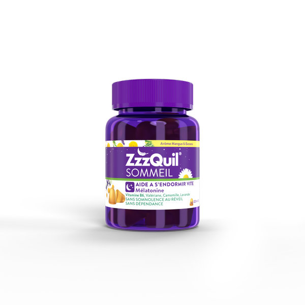ZzzQuil Sommeil - Gommes arôme naturel mangue banane - Complément alimentaire à base de valériane, camomille, lavande, vitamine B6 et de mélatonine - 30 gommes – Image 2