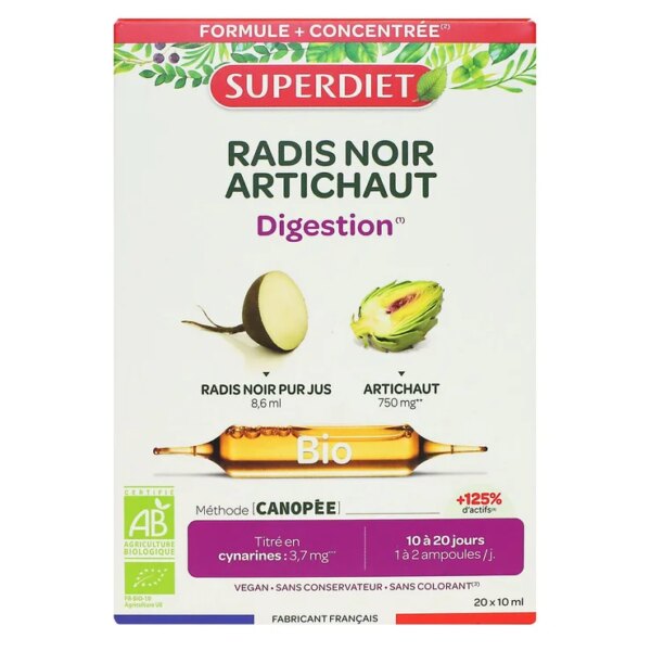Superdiet Radis Noir Artichaut Bio 20 ampoules