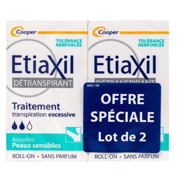 ETIAXIL Détranspirant Traitement Aisselles Peaux Sensibles Lot de 2x 15ml