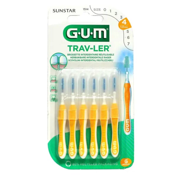 Trav-Ler 6 Brossettes Interdentaires Réutilisables - Taille : 1514 : 1,3 mm