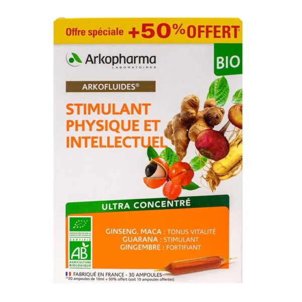 Arkofluides Stimulant Physique Bio 20 Ampoules - Tonus Naturel