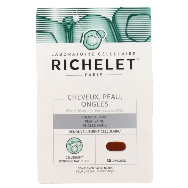 RICHELET Cheveux, Peau, Ongles, Complément Alimentaire, 30 Capsules