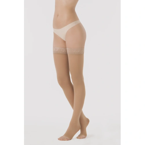 Sigvaris essentiel semi transparent bas auto fixants pieds ouverts classe 2