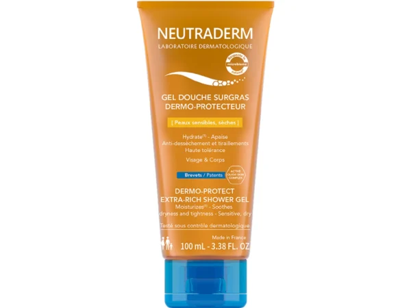 Neutraderm Gel Douche Surgras Dermo-Protecteur Peaux Sèches et Sensibles Dès la Naissance Format Voyage 100 ml