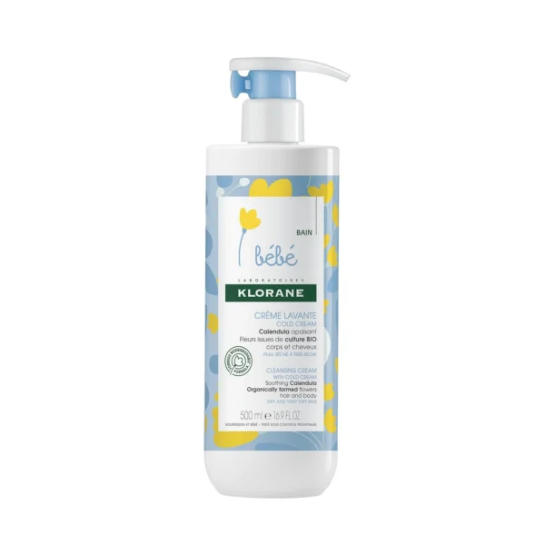 Klorane Bébé Crème Lavante au Cold Cream Corps et Cheveux Peaux Sèches à Très Sèches 500 ml