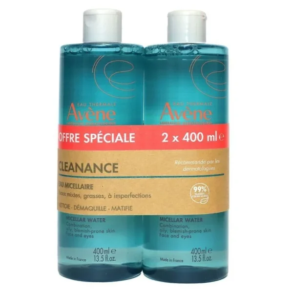 Avène Cleanance Eau Micellaire Matifiante Peaux Grasses à Imperfections Duo 2 x 400 ml