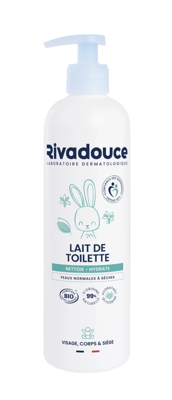 Rivadouce Bébé Lait de Toilette Bio Sans Rinçage Fleur de Lotus Cosmos Organic 99 % Naturel 500 ml