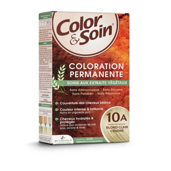 Color&Soin Kit Coloration Permanente 10A Blond Clair Cendré Extraits Végétaux Sans Ammoniaque Couvre 100 % des Cheveux Blancs