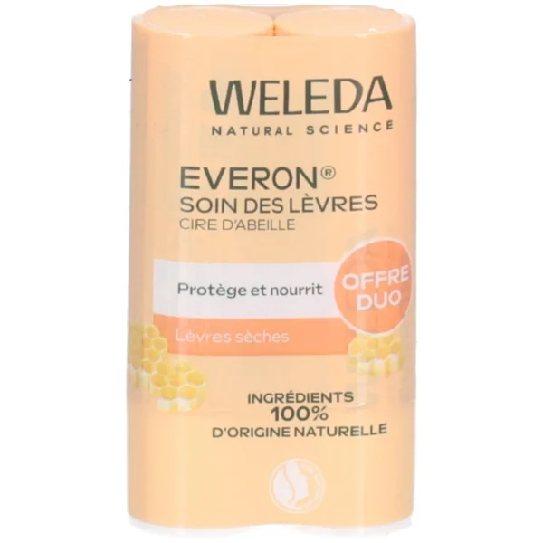 Weleda Everon Stick Lèvres Protecteur Nourrissant Cire d'Abeille Duo 2 Sticks 4,8 g