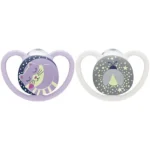 NUK Space Night Sucettes Silicone Fille 0-6 mois, lot de 2