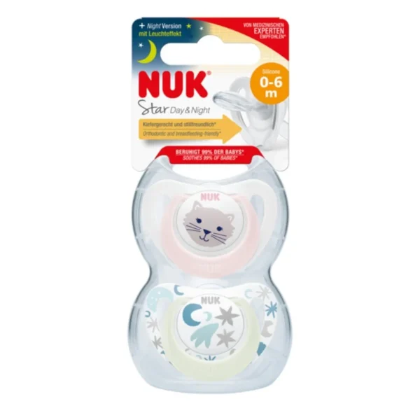 NUK Starlight Sucettes Fille 0-6 mois, lot de 2