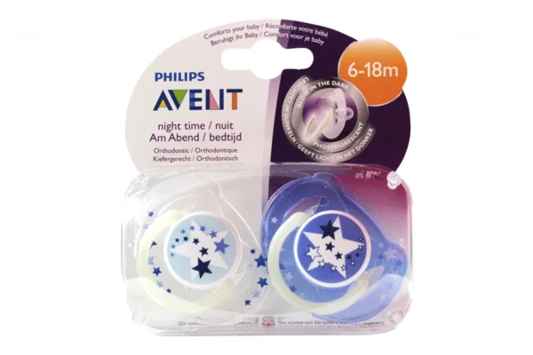 Philips Avent Sucettes Night Time Silicone Orthodontiques 6-18 Mois Lot de 2