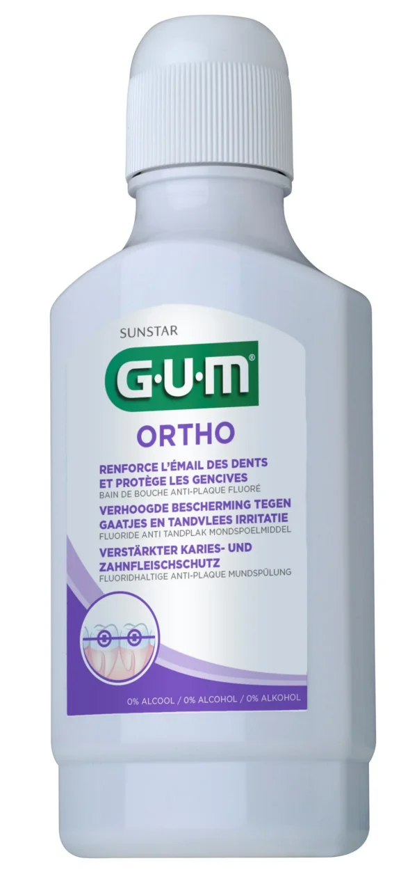 GUM Ortho Bain de Bouche Anti-Plaque Fluoré Sans Alcool Appareils Dentaires 300 ml