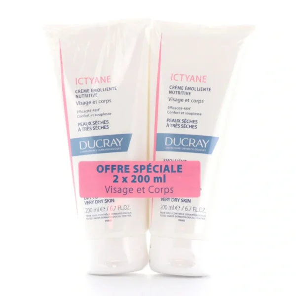 Ictyane Crème Émolliente Nutritive Visage et Corps Lot de 2 x 200 ml
