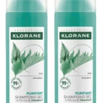 Klorane Shampooing Sec Purifiant à l'Ortie et Vitamine E Cheveux Gras Lot de 2 x 150 ml