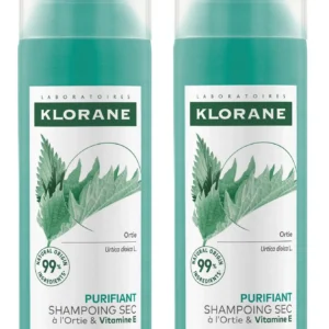 Klorane Shampooing Sec Purifiant à l'Ortie et Vitamine E Cheveux Gras Lot de 2 x 150 ml