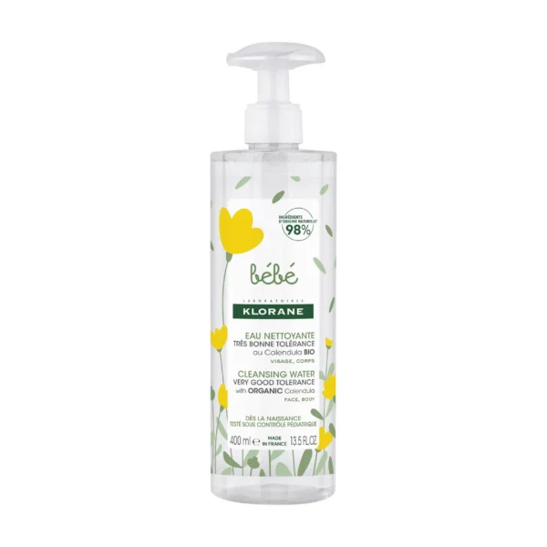 Klorane Bébé Eau Nettoyante Sans Rinçage Visage et Corps Alternative au Bain 400 ml