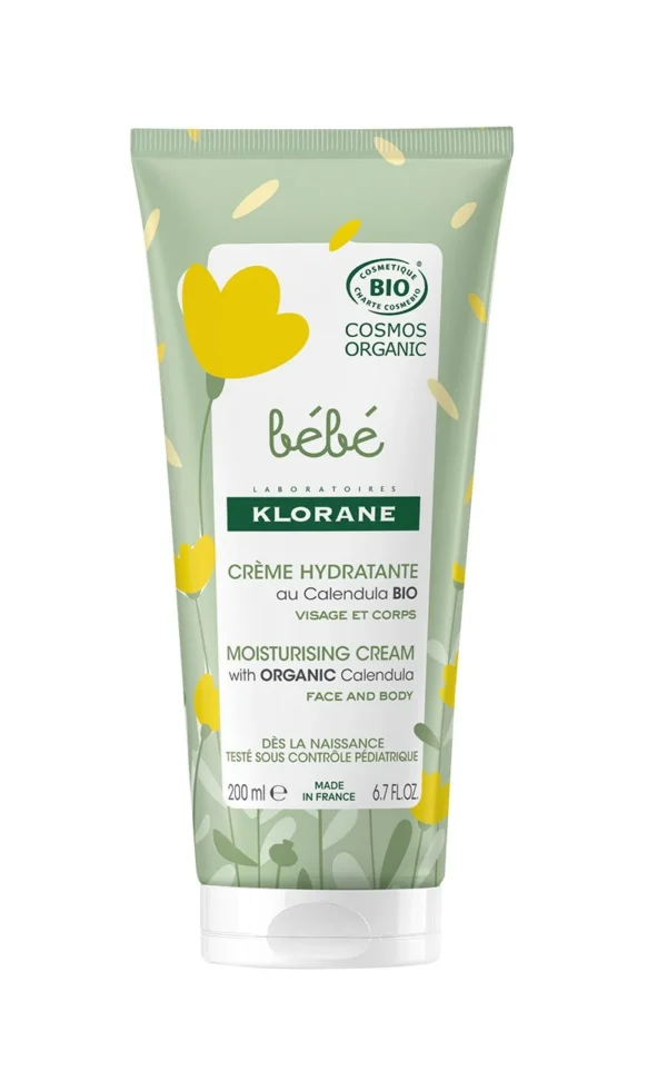 Klorane Bébé Crème Hydratante Certifiée Bio au Calendula Visage et Corps Dès la Naissance 200 ml