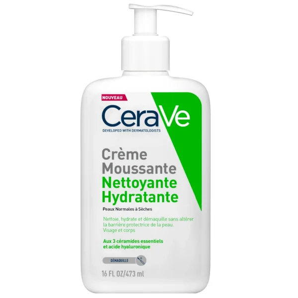 CeraVe Crème Moussante Nettoyante Hydratante Visage Peaux Normales à Sèches 473 ml
