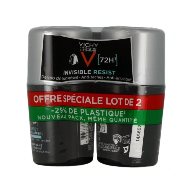 Vichy Homme Dermo-détranspirant Invisible Protect 72h Lot 2x50ml