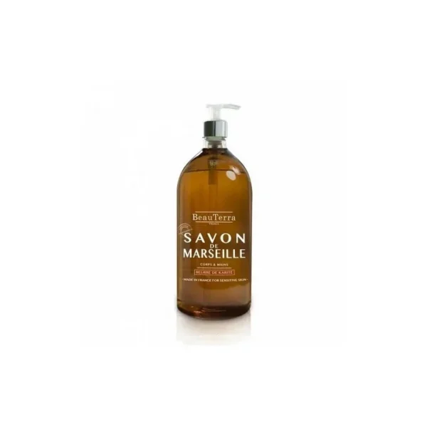 BeauTerra Savon Liquide de Marseille Beurre de Karité Corps et Mains 1 L
