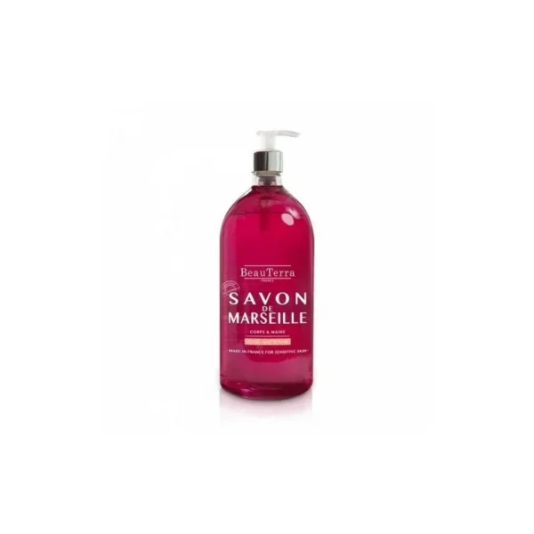 BeauTerra Savon Liquide de Marseille Rose Ancienne Corps et Mains 1 L