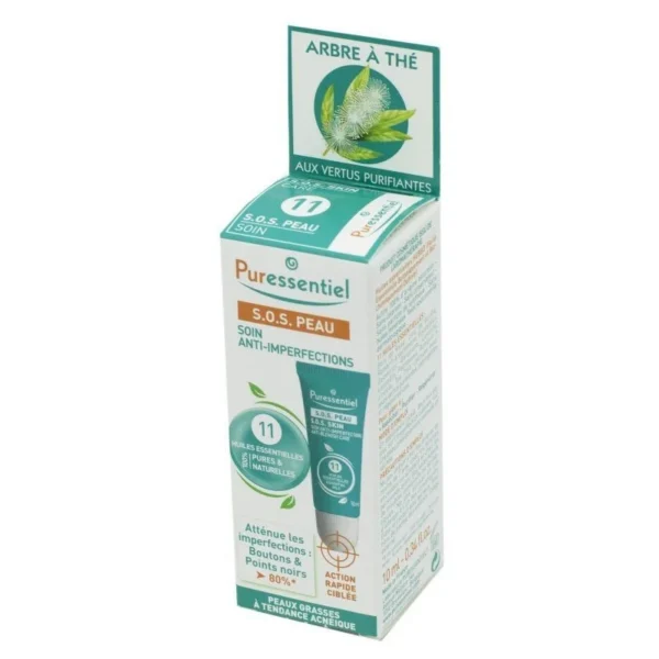 Puressentiel SOS Peau Soin Anti-Imperfections 11 Huiles Essentielles Boutons Points Noirs Peaux Grasses 10 ml