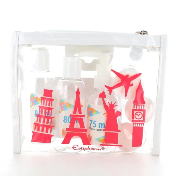 Estipharm Trousse Kit Flacons de Voyage 5 Contenants Normes Aéroport