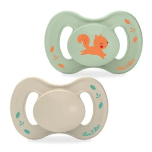 Luc et Léa Nature 2 Sucettes Anatomiques Extra-Fines Écureuil 6-18 Mois Silicone Médical Plastique Végétal