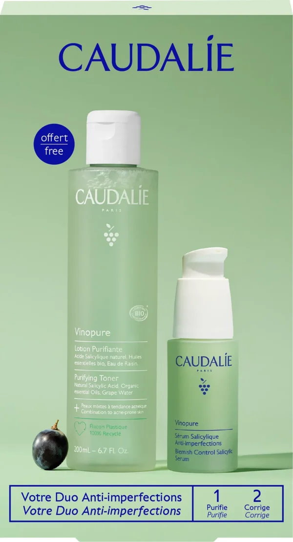 Caudalie Vinopure Coffret Sérum Salicylique Anti-Imperfections 30 ml et Lotion Purifiante 200 ml Offerte