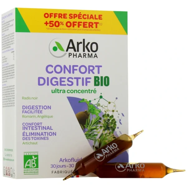 Arkofluides Confort Digestif Bio 30 Ampoules - Digestion Naturelle