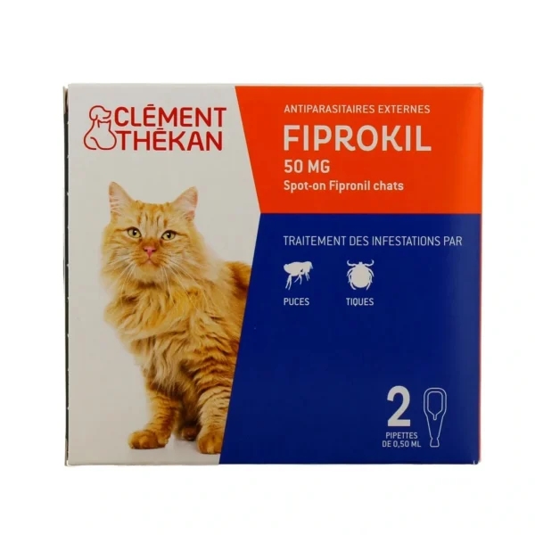 Clément Thékan Fiprokil Chat Spot-On Puces et Tiques 2 Pipettes