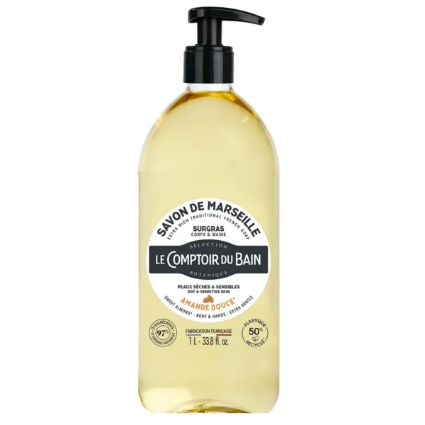 Le Comptoir du Bain Savon de Marseille Surgras Amande Douce Mains et Corps 1 L