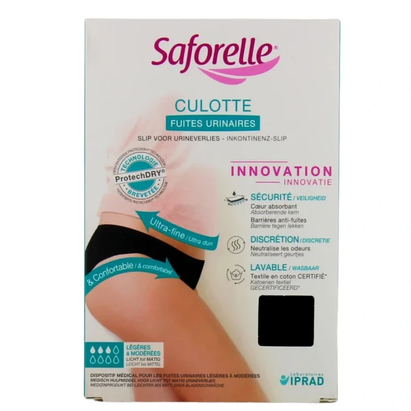 Saforelle Culotte Fuites Urinaires Légères à Modérées Coton Lavable Réutilisable ProtechDRY Taille 38