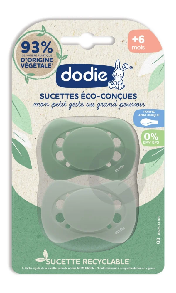 Dodie Sucettes Anatomiques Éco-Conçues Silicone +6 Mois Vert Lot de 2