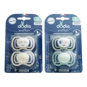 Dodie Extra Sucettes Anatomiques Silicone Extra Fines Jour et Nuit +6 Mois F7 Lot de 2