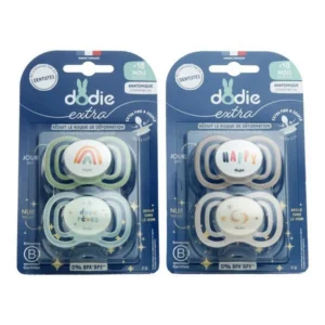 Dodie Extra Sucettes Anatomiques Silicone Extra Fines Jour et Nuit +18 Mois F8 Lot de 2